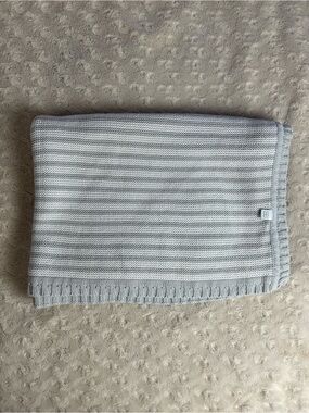 Elegant Baby Gray White Stripes Blanket Sweater Knit Cotton Style 89416